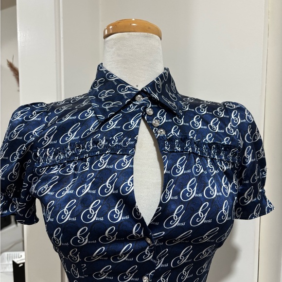 Vintage Guess Navy Blue Button Down Shirt - Picture 2 of 10